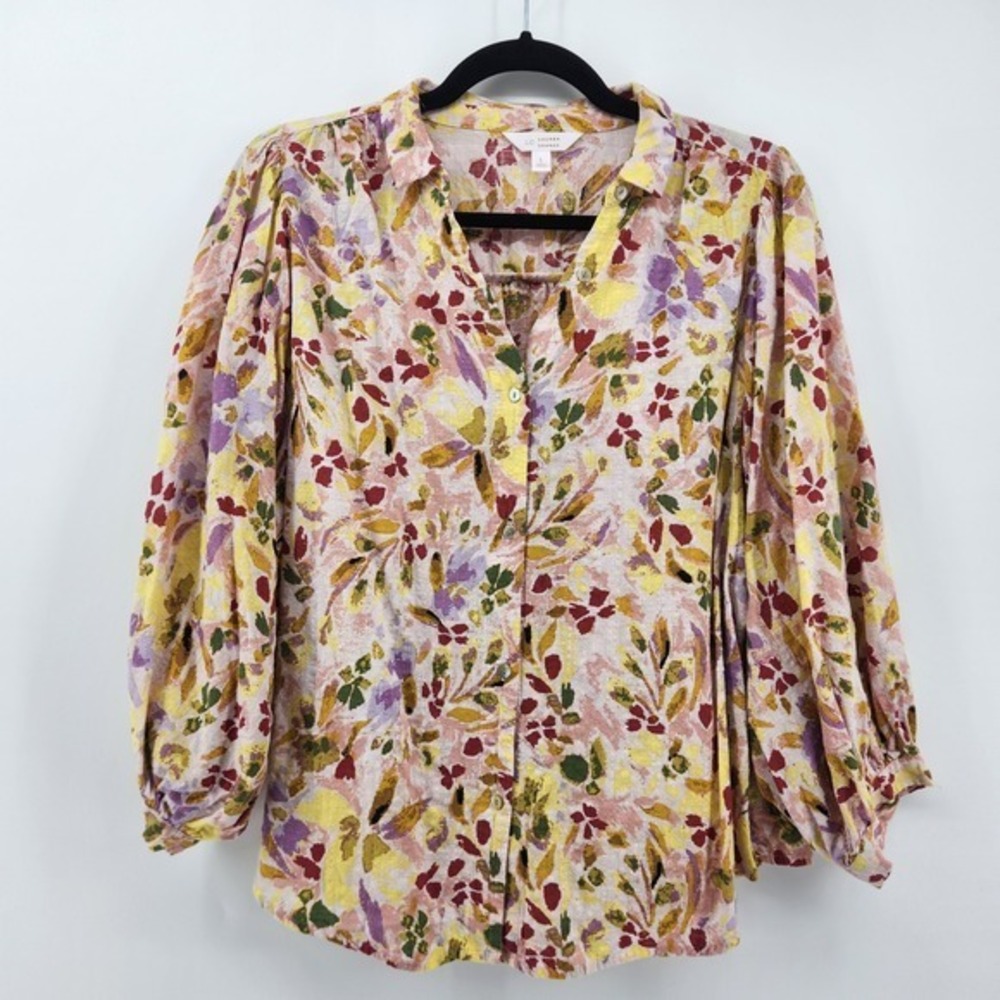 LC Lauren Conrad Floral Blouse‎ Women's Size Large 3/4 Sleeve Button Front